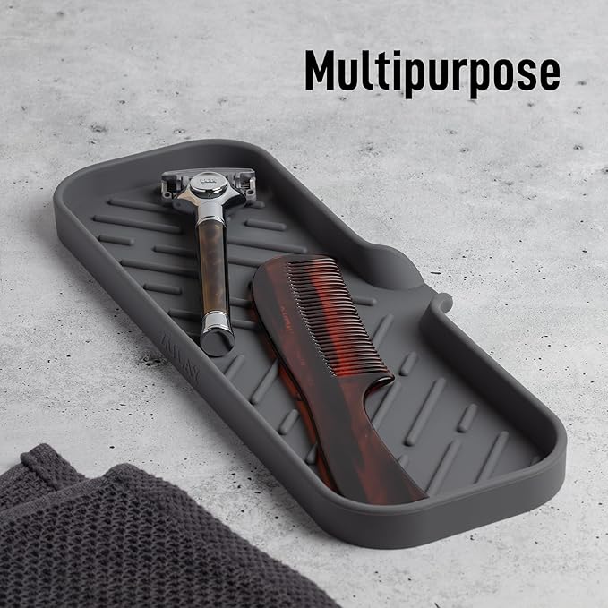 Zulay Kitchen Large Silicone Sponge Holder (12x4) – Flexible Sink Organizer Tray for Kitchen & Bathroom – Multipurpose Soap Dish for Sponges, Makeup, Trinkets & More (Grey) - Image 5