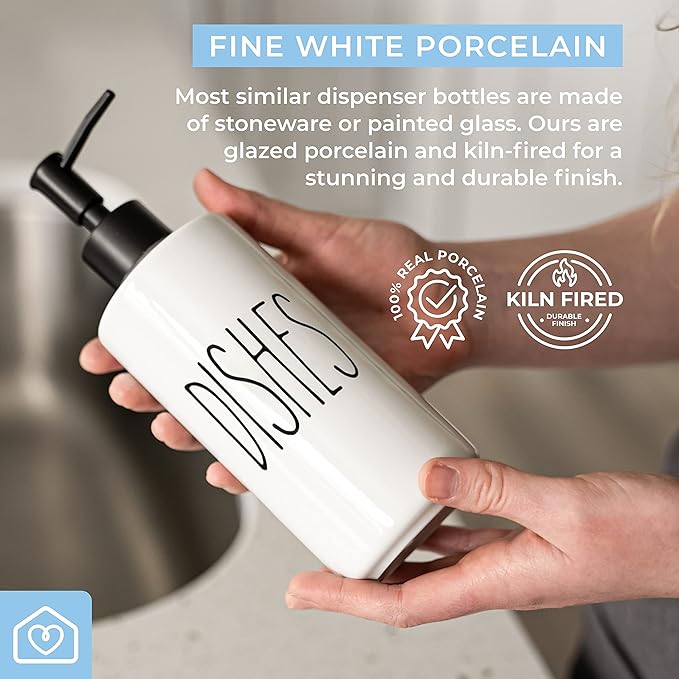 Heartland Home Porcelain 16oz Kitchen Soap Dispenser. Detergent Dispenser or Dish Soap Dispenser for Kitchen Sink. White Soap Dispenser, Modern Farmhouse Decor Dish Soap Pump for Kitchen Organization - Image 5