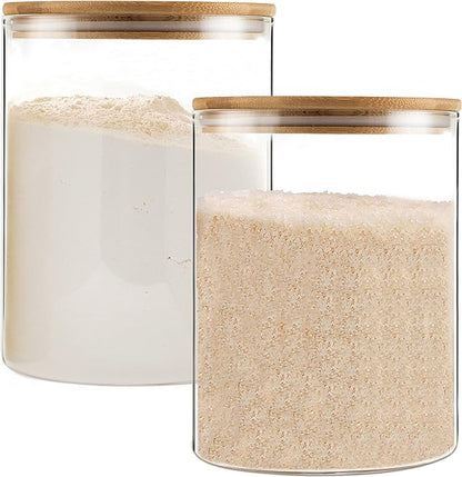 YUNCANG Glass Storage Jars,2 PACK -108oz/3200ml Clear Glass Food Storage Containers with Airtight Bamboo Lid Stackable Kitchen Canisters for Candy,Cookie,Rice,Sugar,Flour,Pasta,Nuts and Spice Jars