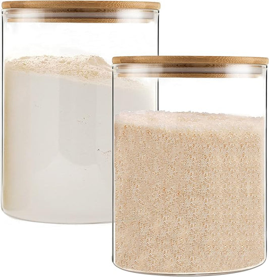 YUNCANG Glass Storage Jars,2 PACK -108oz/3200ml Clear Glass Food Storage Containers with Airtight Bamboo Lid Stackable Kitchen Canisters for Candy,Cookie,Rice,Sugar,Flour,Pasta,Nuts and Spice Jars