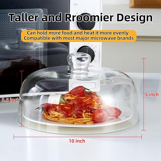 10 inch Glass Microwave Splatter Cover, 5" Extra Tall Microwave Plate Cover for Food, All Glass, BPA-Free & Non-Plastic, Dishwasher Safe