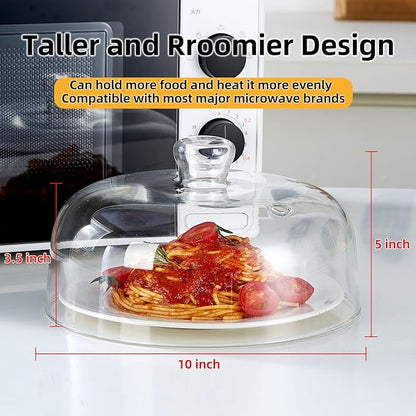 10 inch Glass Microwave Splatter Cover, 5" Extra Tall Microwave Plate Cover for Food, All Glass, BPA-Free & Non-Plastic, Dishwasher Safe