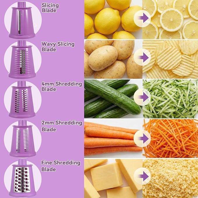 Upgrade Rotary Cheese Grater Shredder with Handle, Strong Suction Base, Multi-purpose Rotary Grater Slicer with 5 Interchangeable Blades for Ice, Vegetables, Fruit, Nuts with Blade Storage Box - Image 3