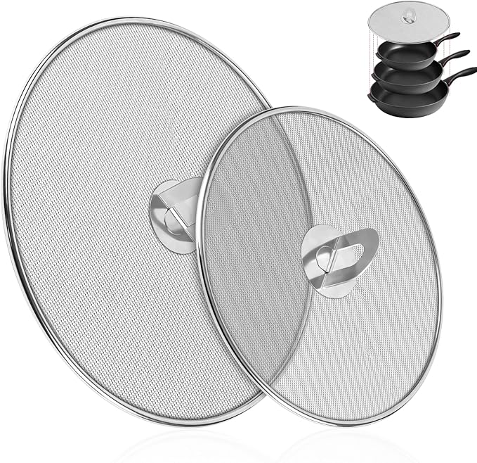 2-Pack Splatter Screens for Frying Pan - Stainless Steel Grease Splatter Guard with Foldable Knob, Ultra-Fine Mesh, Rust-Free (10" & 13") - No Oil Mess, No Burns,Ultra Fine Mesh by Zhulerzil