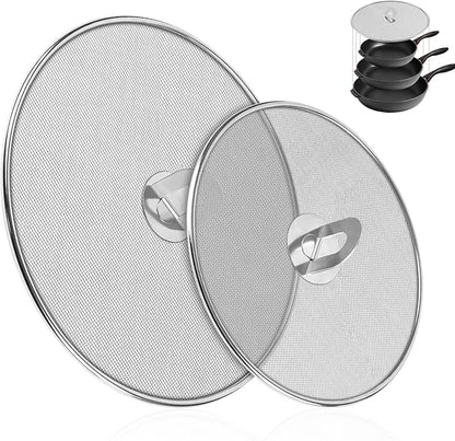 2-Pack Splatter Screens for Frying Pan - Stainless Steel Grease Splatter Guard with Foldable Knob, Ultra-Fine Mesh, Rust-Free (10" & 13") - No Oil Mess, No Burns,Ultra Fine Mesh by Zhulerzil