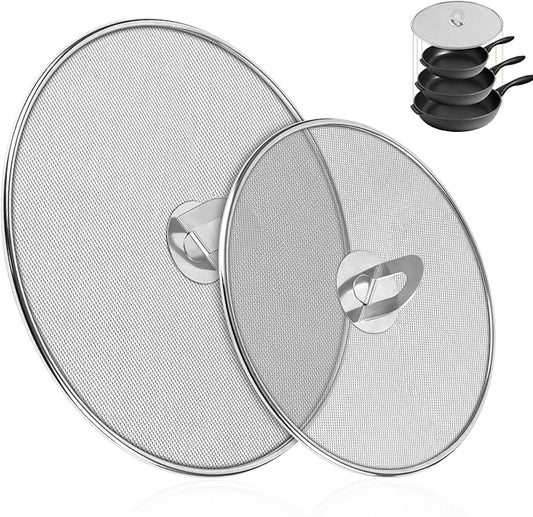 2-Pack Splatter Screens for Frying Pan - Stainless Steel Grease Splatter Guard with Foldable Knob, Ultra-Fine Mesh, Rust-Free (10" & 13") - No Oil Mess, No Burns,Ultra Fine Mesh by Zhulerzil