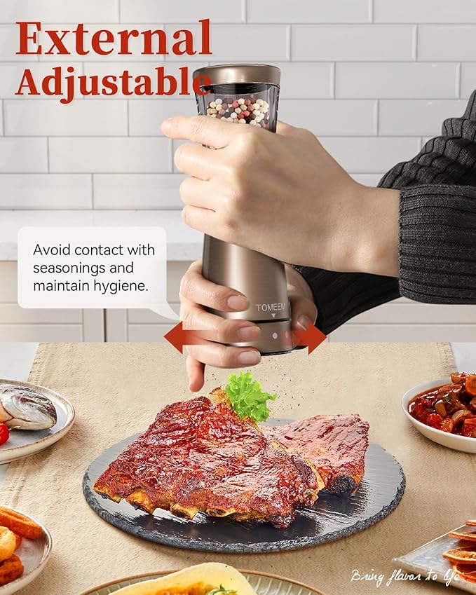Electric Salt and Pepper Grinder Set with Storage Base, Stainless Steel Rechargeable Salt and Pepper Grinder Set with 4.5 oz Large Capacity, 1.8" Wide Mouth, Adjustable Coarseness, Ideal for Kitchen - Image 6