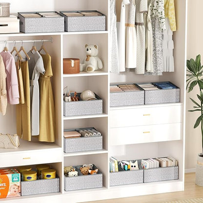 DIMJ Large Closet Shelf Organizer Bins 6 Packs with Handles and Divider, Fabric Trapezoid Storage Baskets, Foldable Clothes Containers Box for Shelf, Towel, Book, Toy, Purse, Hats, Grey - Image 6