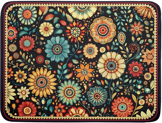 Boho Floral Dish Drying Mat for Kitchen Counter Absorbent Microfiber Flowers Drying Pad 18 X 24 In by Giwawa