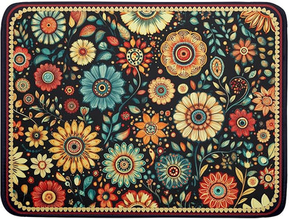 Boho Floral Dish Drying Mat for Kitchen Counter Absorbent Microfiber Flowers Drying Pad 18 X 24 In by Giwawa