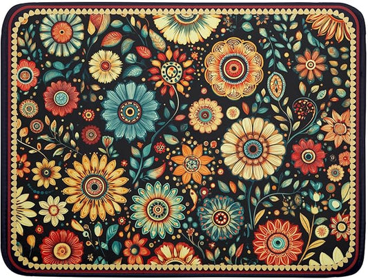 Boho Floral Dish Drying Mat for Kitchen Counter Absorbent Microfiber Flowers Drying Pad 18 X 24 In by Giwawa