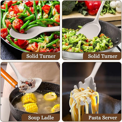 LIANYU 8Pcs Kitchen Cooking Utensils Set, Silicone Cooking Utensil Set, Heat Resistant Kitchen Tools for Nonstick Cookware, Includes Silicone Spatula, Spoon, Ladle, Turner, Dishwasher Safe, Khaki - Image 6