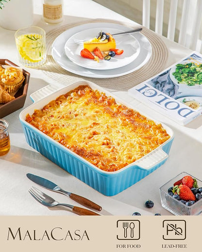 MALACASA 4.4 QT Baking Dish, 9x13 Large Casserole Dish for Oven, Ceramic Baking Pan, Rectangular Lasagna Pan Deep with Handles for Baking, Durable Microwave Oven Safe, Blue, Series BAKE-BAKE - Image 3
