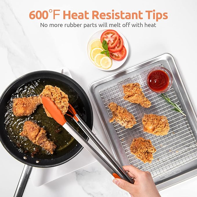 600ºF Heat Resistant Kitchen Tongs: U-Taste 16 inch Extra Long Large Silicone Cooking Tong with Sturdy Non Stick Rubber Tips & Non Slip Silicon Coated 18/8 Stainless Steel Handle for Grill BBQ(Orange) - Image 3