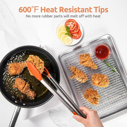 600ºF Heat Resistant Kitchen Tongs: U-Taste 16 inch Extra Long Large Silicone Cooking Tong with Sturdy Non Stick Rubber Tips & Non Slip Silicon Coated 18/8 Stainless Steel Handle for Grill BBQ(Orange) - Image 3