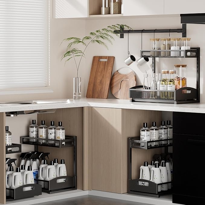 Petiza Under Sink Organizer,2 Pack Height Adjustable Under Sink Organizers and Storage, 2 Tier Under Sink Storage for Kitchen Bathroom Cabinet - Image 6