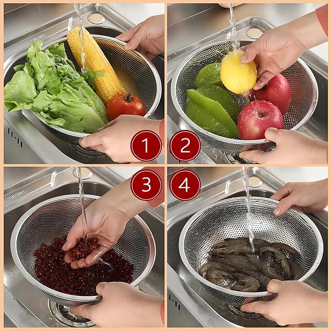 GREATLINK Stainless Steel Colander and Fine Mesh Strainer for Kitchen, 7.7Inch Pasta and Rice Strainer, Small Metal Sieve/Washing Bowl/Pot Drainer/Sifter for Spaghetti, Berry, Fruit, Vegetable - Image 7