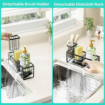 HapiRm Sponge Holder for Kitchen Sink - Self-draining Sink Caddy with Brush and Dishcloth Holders with Sloping Drainage - Black - Image 3