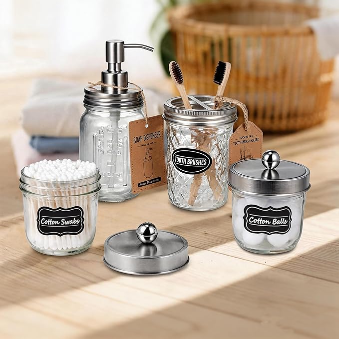 Amolliar Mason Jar Liquid Soap Dispenser, Stainless Steel Mason Jar Lid & Pump, Refillable Hand Soap Dispenser, Lotions, Dish Soap Bottle for Kitchen Bathroom, Bathroom Decor, Brushed Nickel 2 Pack - Image 7