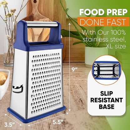 Spring Chef Stainless Steel XL Parmesan Cheese Grater with Handle - 4 Sided Metal Box Grater for Kitchen - Dishwasher Safe Potato Shredder for Hash Browns, Potato, Carrot, Vegetables - Sapphire - Image 4