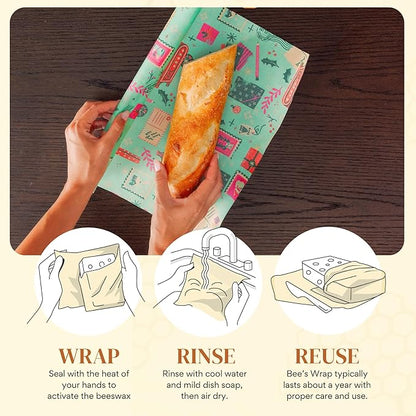 Bee's Wrap Beeswax Wraps for Food - Cut to Size 14x52" Beeswax Wrap Roll - Plastic Free Made in USA Reusable Natural Food Wrap - Seasons Greetings - Image 4