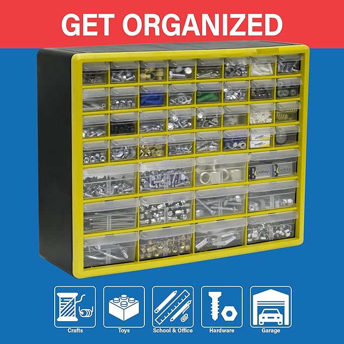 Akro-Mils 44-Drawer Plastic Drawer Storage Cabinet for Garage Organization, Bead Organizer, Building Bricks Storage, Teacher Toolbox, Makeup Organizer, 20" W x 6" D x 16" H, 10144 Yellow - Image 3