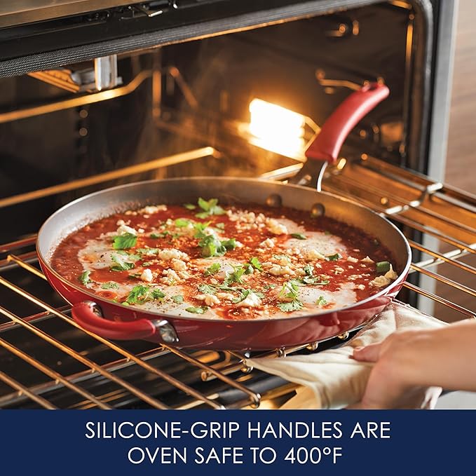 Rachael Ray Cook + Create Nonstick Frying Pan/Skillet with Helper Handle, 14 Inch - Red - Image 6