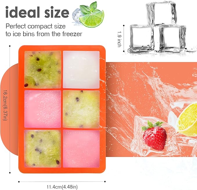 Silicone Ice Cube Trays with Lids,Large Square Ice Cube Molds for Freezer, Whiskey, Cocktail, Stackable Flexible and Reusable & Easy Release BPA Free (2 Pack&Dark Gray and Orange) - Image 3