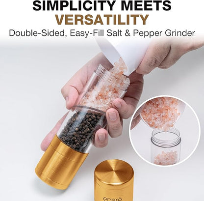 Eparé 2 in 1 Gold Salt and Pepper Grinder Combo - Brass All in One Dual Salt & Pepper Grinder Set in One for Kitchen - Manual Grinding Salt Pepper Mill Refillable - Stainless Steel - Image 5