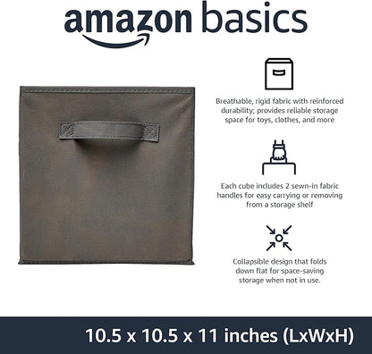 Amazon Basics Collapsible Fabric Storage Cubes Organizer with Handles, Sturdy, Foldable, Space-Saving, 10.5"x10.5"x11", Gray, 6-Pack - Image 2