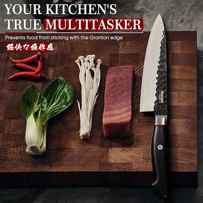 Huusk Professional Japanese Chef Knife - Hand Forged VG10 Kitchen Knives for Meat & Veggie Precise Slicing 8 inch Gyuto with Ergonomic Ebony Handle Premium Wooden Gift Box - Image 5
