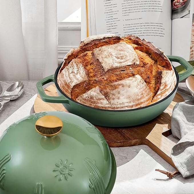 Flavehc Cast Iron Bread Oven With Cloche Lid for Baking - Red Enameled Dutch Oven With Dome Lid for Sourdough - 5 qt - Image 8