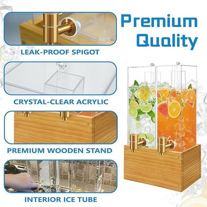 2 Pack 2 Gallon Large Drink Dispenser, Drink Dispenser with Stand, Beverage Dispenser with Ice Core and Airtight Valve, Drink Dispensers for Parties