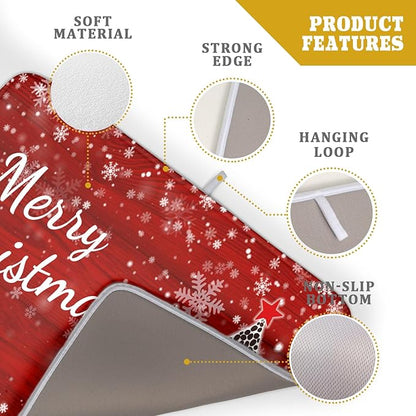Merry Christmas Tree Red Dish Drying Mat for Kitchen Counter,Winter Snowflake Pine Drying Mat 18 x 24 Inch with Absorbent Reversible Microfiber Dish Drying Pad for Coffee Bar - Image 4