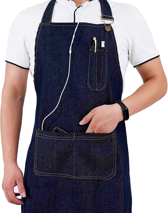 Tosewever Canvas Cross Back Chef Cotton Aprons for Men Women with Large Pockets - Image 4