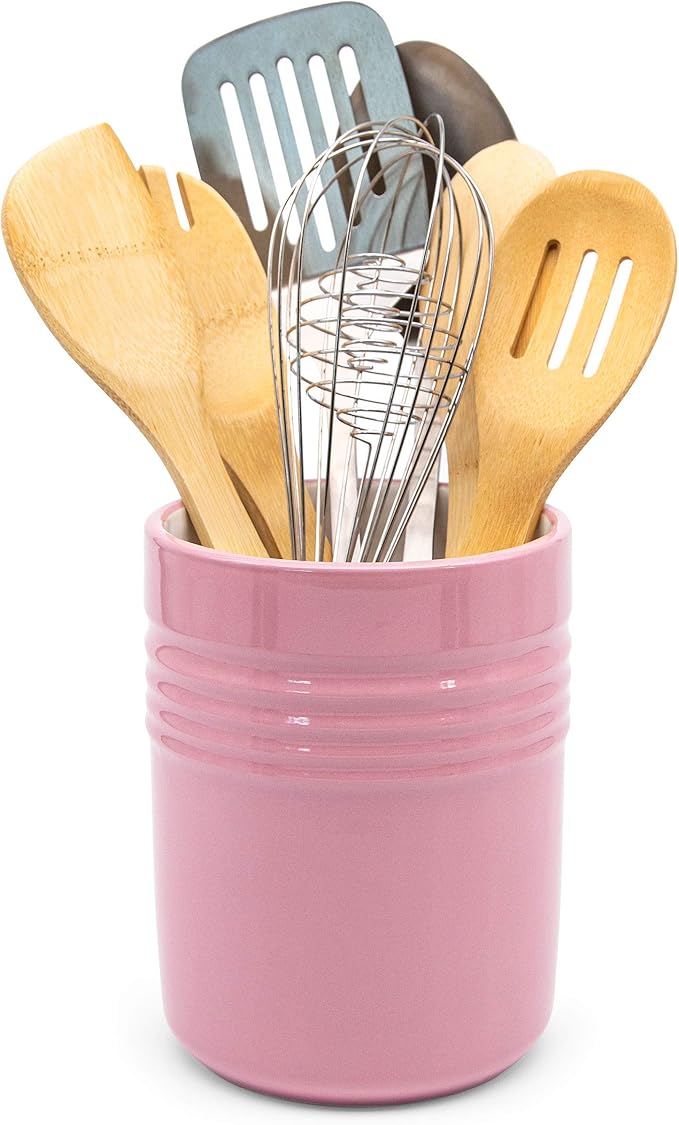 KooK Utensil Holder, Counter Holder for Kitchen, Ceramic, Premium Dining, Organizer, Countertop Decor, 5.3”, Dishwasher Safe (Lavender)
