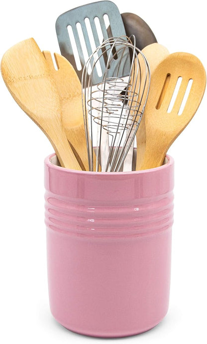 KooK Utensil Holder, Counter Holder for Kitchen, Ceramic, Premium Dining, Organizer, Countertop Decor, 5.3”, Dishwasher Safe (Lavender)