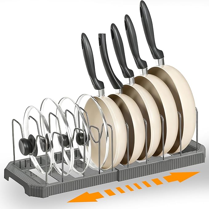 Adjustable Pot Lid Organizer Rack, 9 Compartments Cabinet Storage Holder for Pots, Pans, Lids, Cutting Boards, Bakeware by Hemisol