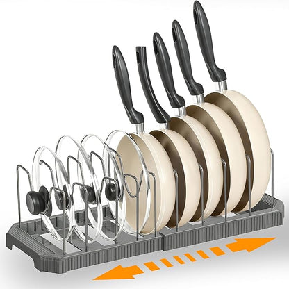 Adjustable Pot Lid Organizer Rack, 9 Compartments Cabinet Storage Holder for Pots, Pans, Lids, Cutting Boards, Bakeware by Hemisol