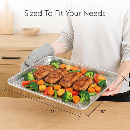 Restaurantware 1 Perforated Bakery Sheet Pan, 18 x 13 Inch Industrial Baking Tray, Rimmed Edges, Endures Up To 392F, Aluminum Half-Baking Sheet, Dishwashable, Ideal For Baking Or Roasting