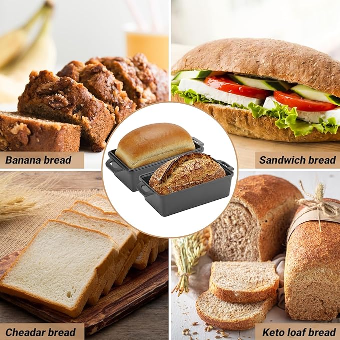 Northriver Casting 9×5 Inch Cast Iron Loaf Pan with Lid | Bread Baking Pan | Even Heat Distribution for Homemade Bread, Cake, and Meatloaf | 2 Piece Set - Image 7