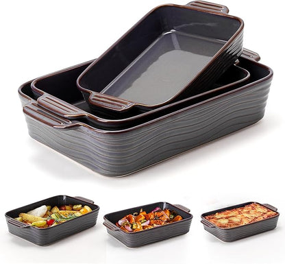 Ceramic Baking Dish Set of 3, Casserole Dishes for Oven, Square Porcelain Bakeware Set with Handles, Lasagna Baking Pan for Cooking, Perfect for Baking and Serving, Housewarming, Halloween, Thanksgiving, Christmas, New Year- Kiln-Transformed Purple by Jemirry