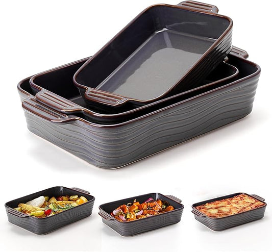 Ceramic Baking Dish Set of 3, Casserole Dishes for Oven, Square Porcelain Bakeware Set with Handles, Lasagna Baking Pan for Cooking, Perfect for Baking and Serving, Housewarming, Halloween, Thanksgiving, Christmas, New Year- Kiln-Transformed Purple by Jemirry