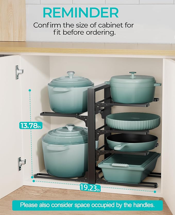 ORDORA 6-Tier Pots and Pans Organizer under Cabinet, Kitchen Cabinet Organizers and Storage, Heavy Duty Pots and Pan Storage Rack Organizer inside Cabinet, Adjustable Pot Rack - Image 2