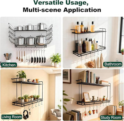 Housolution Pot Rack Wall Mounted, 22''-30'' Length Expandable, 3 Level Height Adjustable, 2 Tier Heavy Duty Hanging Cookware Pan Organizer with 12 Hooks and 8 Lid Holders - Image 6