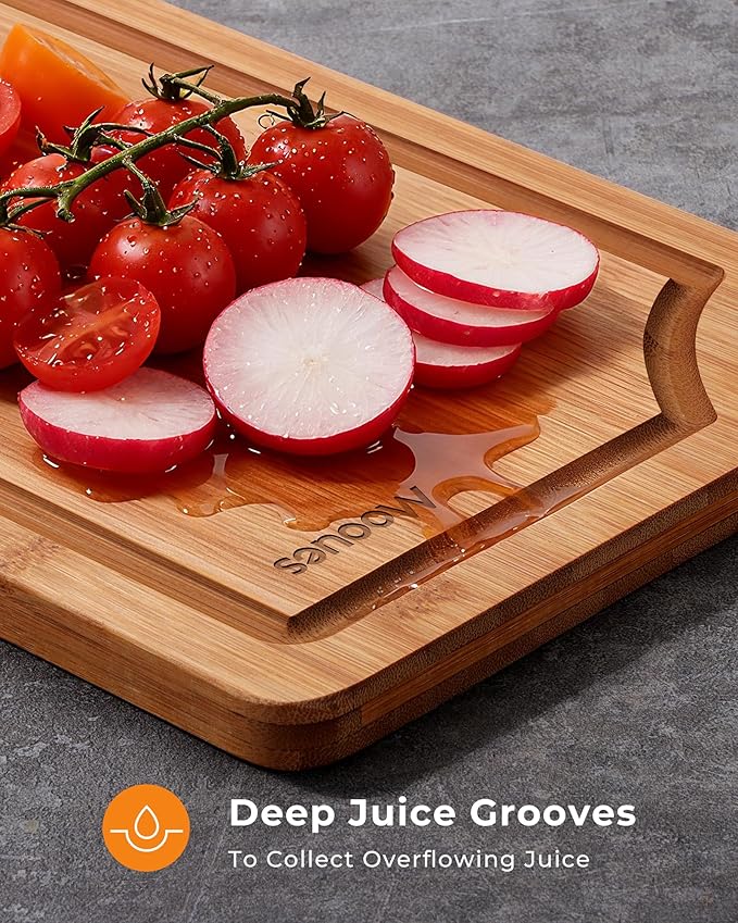 Bamboo Cutting Board for Kitchen, Knife-Friendly Wooden Cutting Boards Set 3-Piece with Juice Groove, Durable Chopping Boards for Meat, Vegetables, Fruits, Cheese – Multi-Purpose, Kitchen Gifts