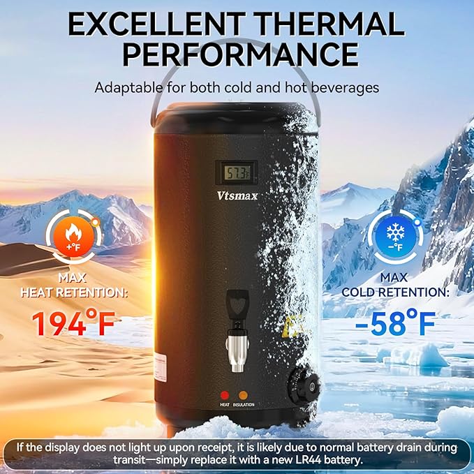 Electric Insulated Beverage Dispenser with Stand 2 Gallon Hot & Cold Drink Dispenser 86-230℉ Adjustable Temperature Real-Time Temperature Display for Tea and Coffee (Black) - Image 4