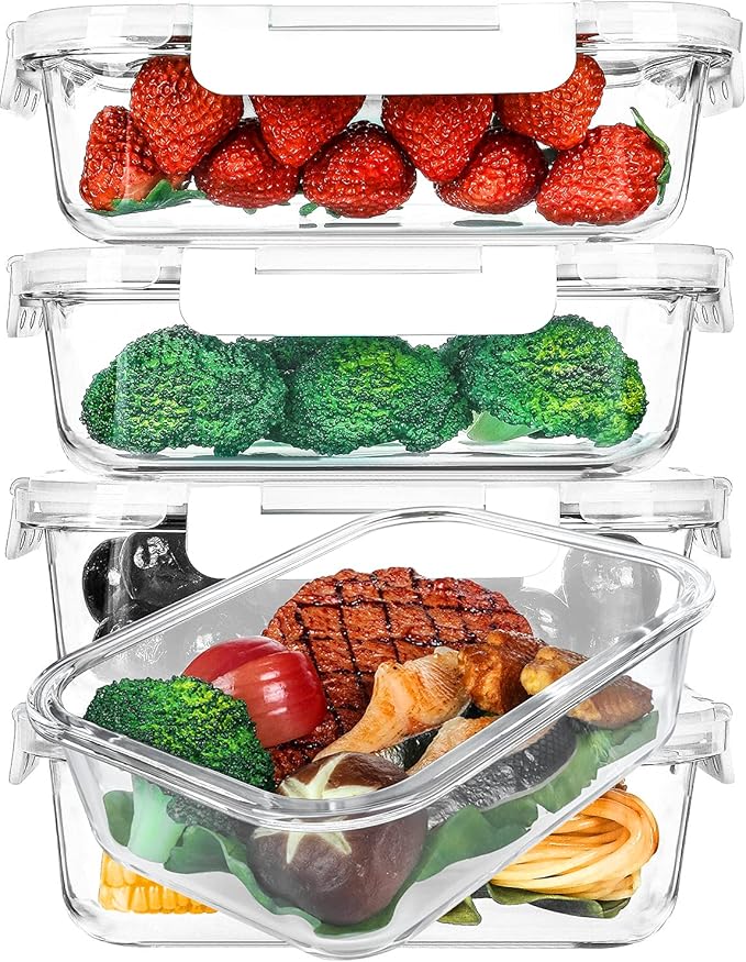 [5-Packs, 36 Oz.] Glass Meal Prep Containers with Locking Lids Glass Food Containers,Airtight Lunch Container,Microwave, Oven, Freezer and Dishwasher (4.5 Cup, White) by MMCIRCO