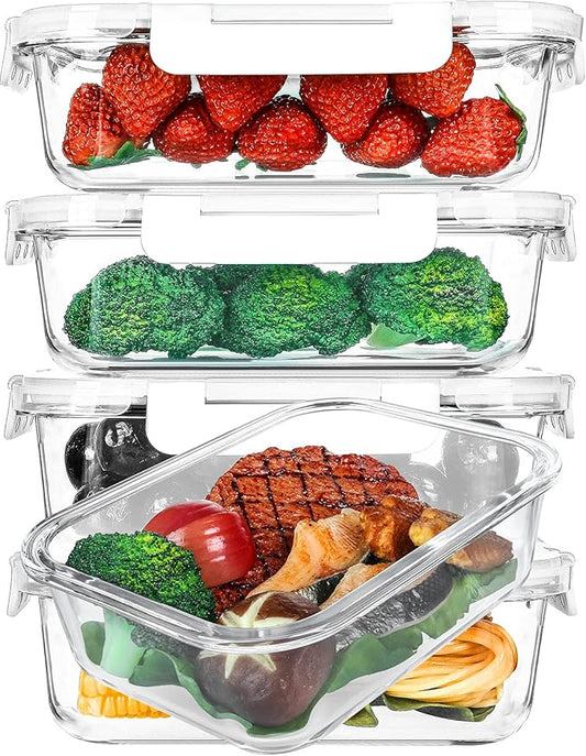[5-Packs, 36 Oz.] Glass Meal Prep Containers with Locking Lids Glass Food Containers,Airtight Lunch Container,Microwave, Oven, Freezer and Dishwasher (4.5 Cup, White) by MMCIRCO