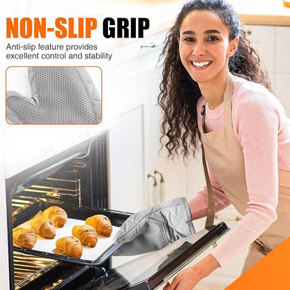 Silicone Oven Mitts, Heat Resistant 2PCS Oven Mitts with Soft Cotton Lining, Waterproof Non-Slip Grip Oven Glove, Kitchen Potholder Mits for BBQ, Baking, Cooking, 10.5Inch - Dark Grey - Image 5